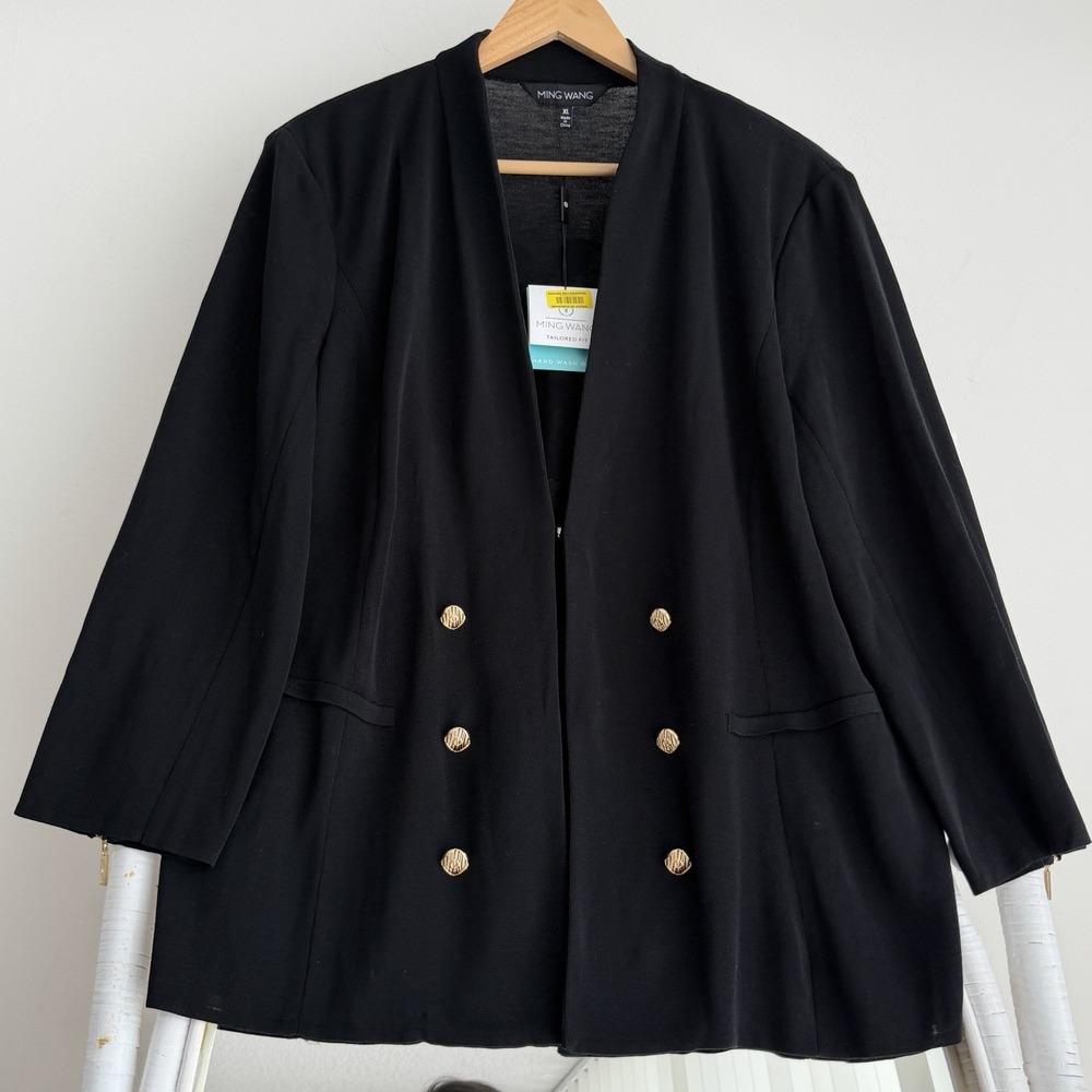 Ming Wang Jacket XL Black Blazer Gold Double Breast Blazer Equestrian Old Money